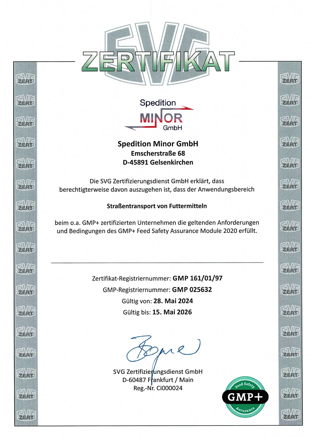 ISO 50001 Zertifikat der Spedition Minor GmbH